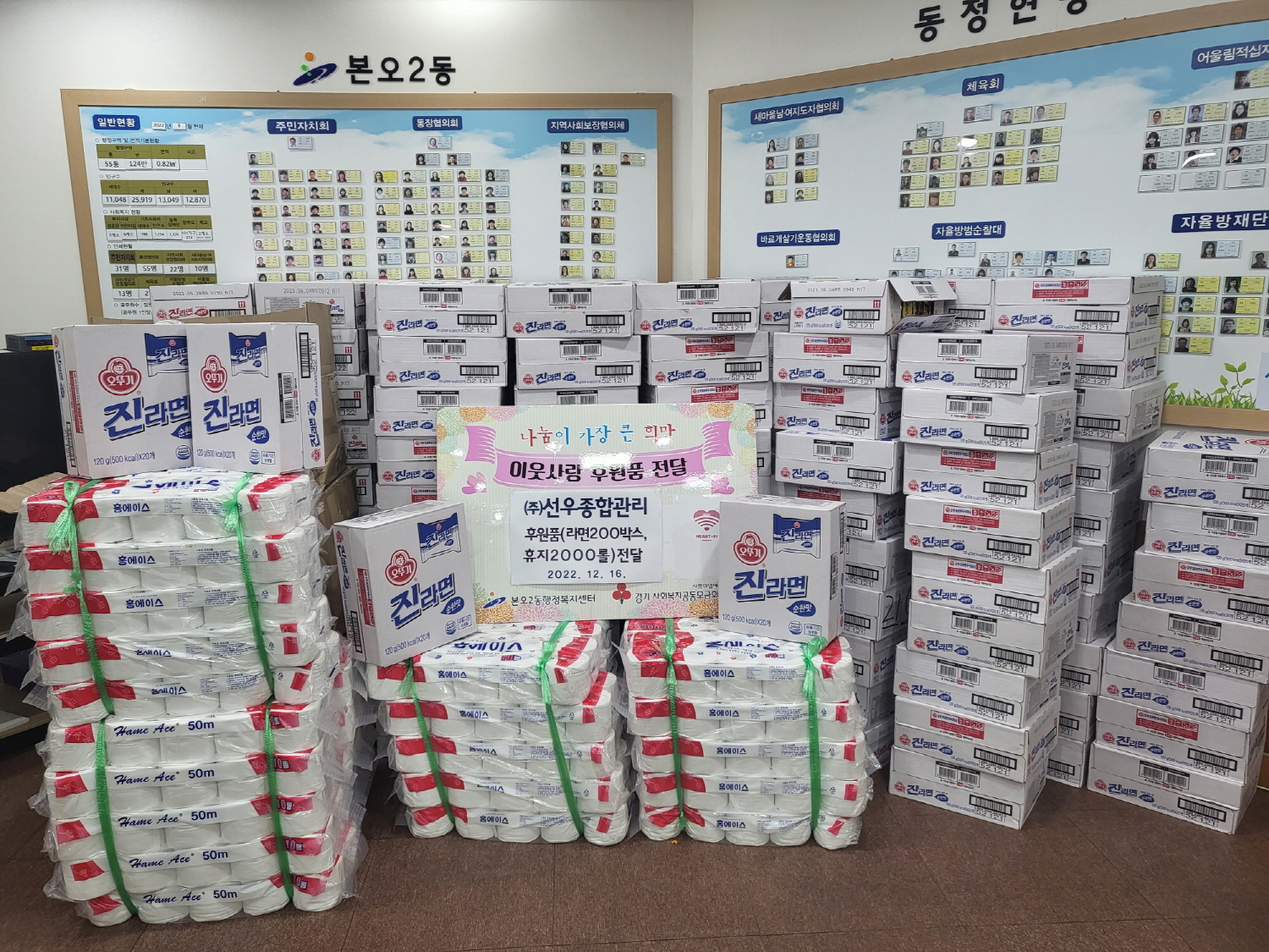 ㈜선우종합관리, 안산시 본오2동에 사랑의 후원품 전달