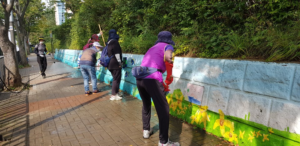 안산시 선부2동. 선일초등학교 앞 벽화 고압세척 실시