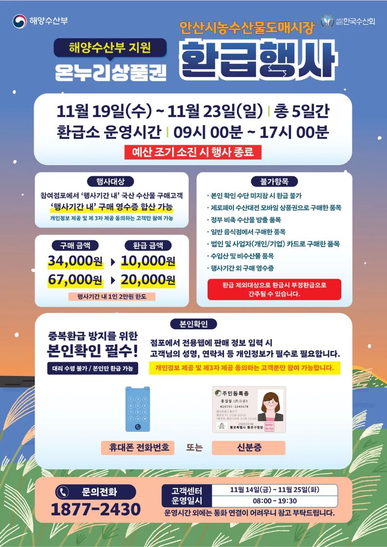 안산시농수산물도매시장, 김장철 온누리상품권 환급행사 개최