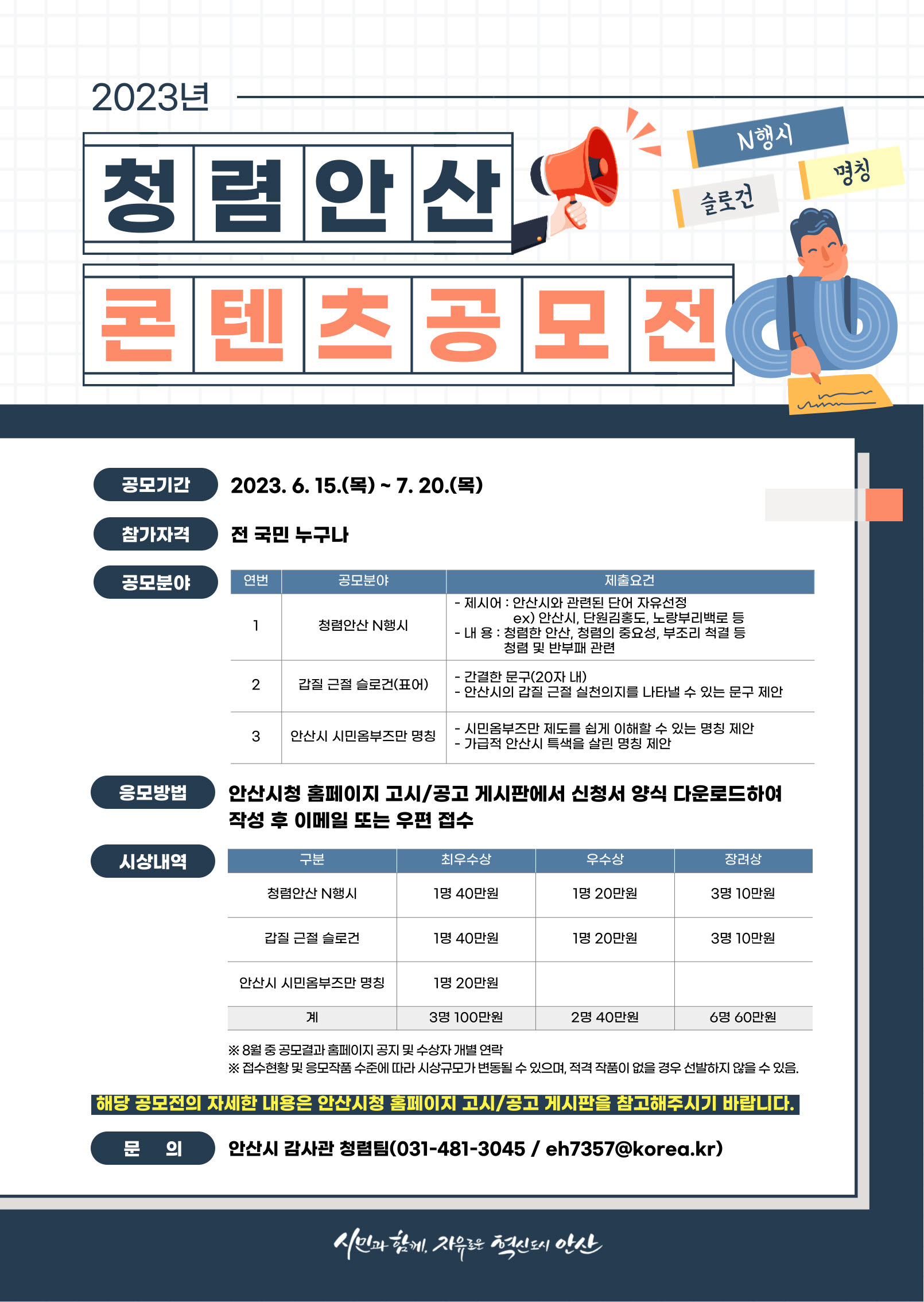 안산시,‘청렴안산 콘텐츠 공모전’개최 