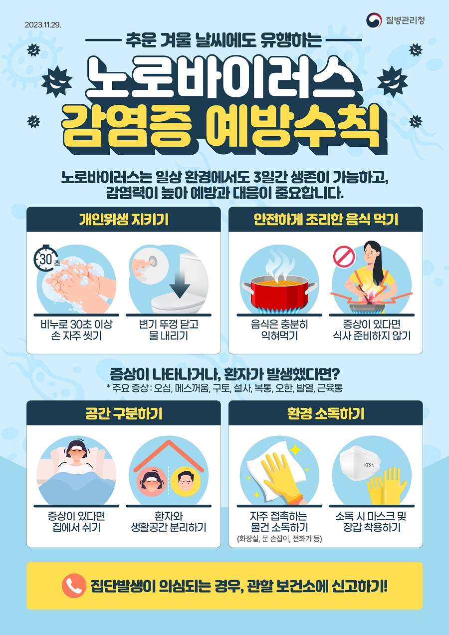 ‘노로바이러스 주의보’안산시, 감염 예방수칙 준수 당부